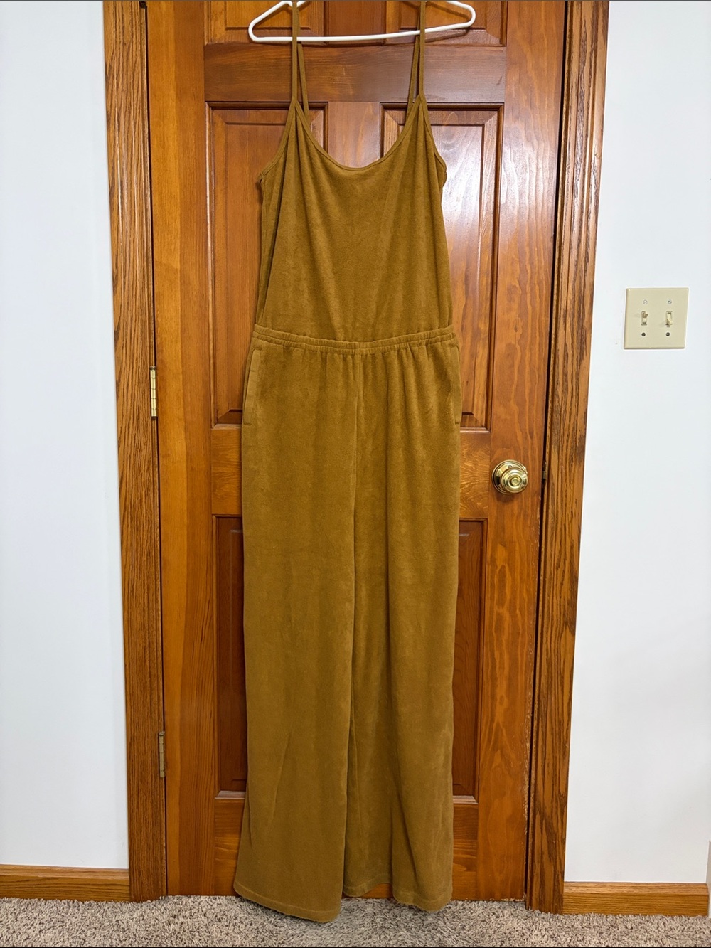 aerie tan terry cloth wide-leg jumpsuit
